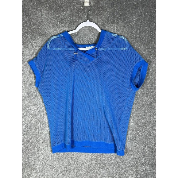 Weekends By Chicos Mesh Pullover Hoodie Swim Coverup Womens Sz 2 US Sz 12 Blue - Picture 1 of 7